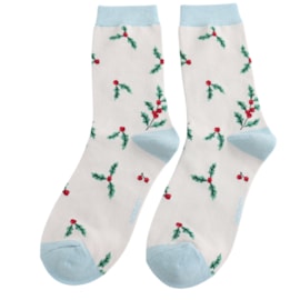 Miss Sparrow Bamboo Socks Holly Sprigs Silver Miss Sparrow Bamboo Socks Holly Sprigs Silver