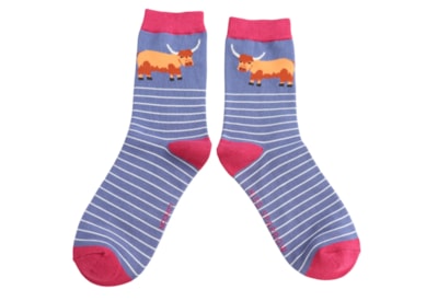 Miss Sparrow Highland Cow & Stripes Socks Denim Miss Sparrow Highland Cow & Stripes Socks Denim