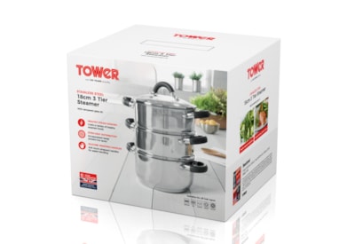 Tower Essentials 3 Tier Steamer Stainless Steel 18cm Tower Essentials 3 Tier Steamer Stainless Steel 18cm