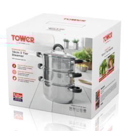 Tower Essentials 3 Tier Steamer Stainless Steel 18cm Tower Essentials 3 Tier Steamer Stainless Steel 18cm