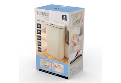Tower Retangular Sensor Bin Cream 50lt Tower Retangular Sensor Bin Cream 50lt