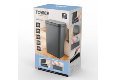Tower Retangular Sensor Bin Grey 50lt Tower Retangular Sensor Bin Grey 50lt