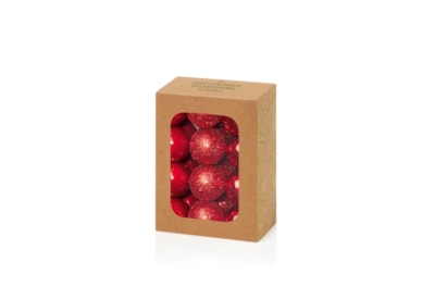 24 Multi Finish Baubles Red 30mm