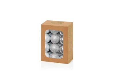 24 Multi Finish Baubles Silver 30mm