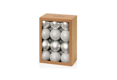 24 Multi Finish Baubles Silver 60mm