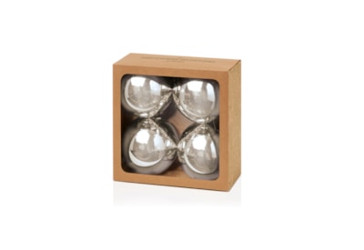 4pc Shatterproof Shiny Baubles Silver 100mm