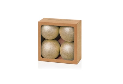 4pc Shatterproof Glitter Baubles Champagne Gold 100mm 4pc Shatterproof Glitter Baubles Champagne Gold 100mm