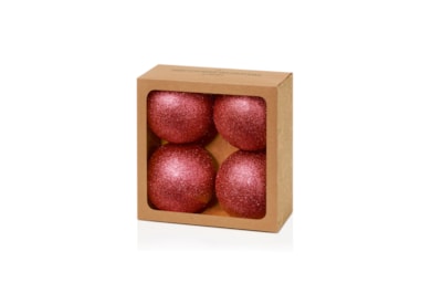 4pc Shatterproof Glitter Baubles Red 100mm