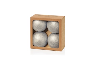 4pc Shatterproof Glitter Baubles Silver 100mm