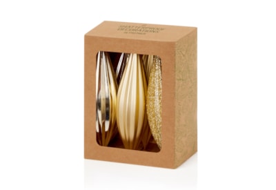 6pc Drop Bauble Boxed Champagne Gold 11cm 6pc Drop Bauble Boxed Champagne Gold 11cm