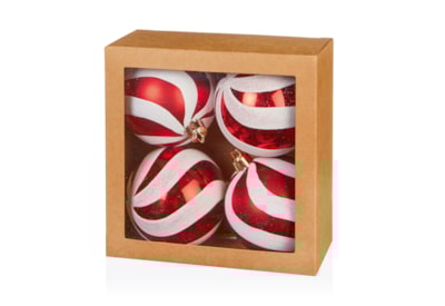 4pc Swirl Glitter Baubles Boxed Red-white 80cm