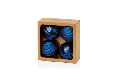 4pc Geo Design Baubles Boxed Midnight Blue 80cm