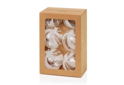 6pc Clear w Beading Detail Baubles 60mm