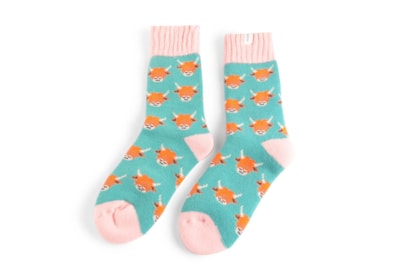 Miss Sparrow Winter Highland Cow Socks Duck Egg Miss Sparrow Winter Highland Cow Socks Duck Egg