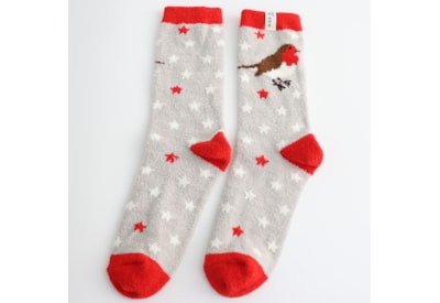 Fluffy Socks Festive Robins Silver Fluffy Socks Festive Robins Silver