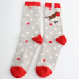Fluffy Socks Festive Robins Silver