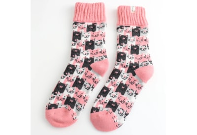 Miss Sparrow Winter Socks Happy Cats Dusky Pink Miss Sparrow Winter Socks Happy Cats Dusky Pink