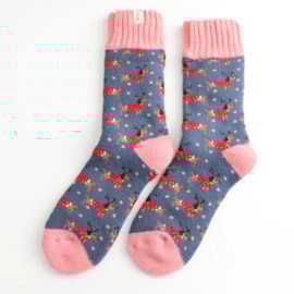 Miss Sparrow Winter Socks  Xmas Sausage Dogs Denim