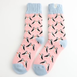 Miss Sparrow Winter Socks Kissing Puffins Dusky Pink