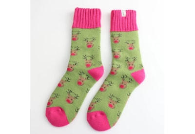 Miss Sparrow Winter Socks Reindeer Green Miss Sparrow Winter Socks Reindeer Green