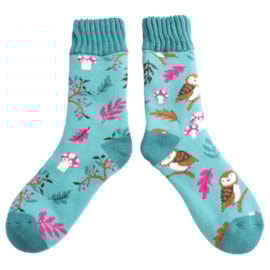 Miss Sparrow Winter Socks Woodland Duck Egg