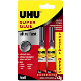 Uhu Super Glue Ultra Fast Liquid 2 x 3g 6g (37421)