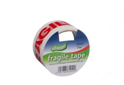 Ultratape Red & White Fragile Parcel Tape 50mm x 33m (FRAG-5033-UL1)