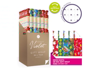 Neon Santa Mixed Gift Wrap 3m Neon Santa Mixed Gift Wrap 3m