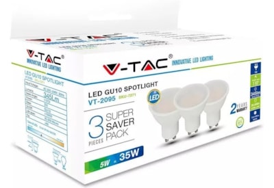 V-tac 5w Gu10 Led Spotlight 3 Pack 3000k (7269)