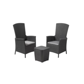 Keter Vermont Balcony Set with Reclining Backrest & Storage Table - Graphite Keter Vermont Balcony Set with Reclining Backrest & Storage Table - Graphite
