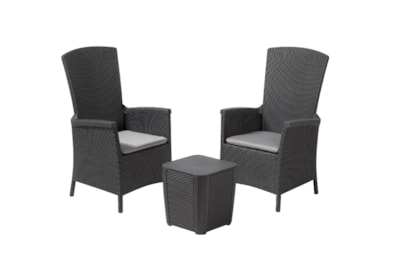 Keter Vermont Balcony Set with Reclining Backrest & Storage Table - Graphite Keter Vermont Balcony Set with Reclining Backrest & Storage Table - Graphite