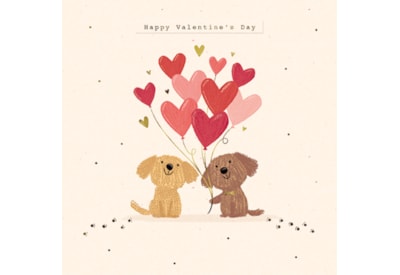 Cute Puppies W Heart Balloons Valentine Day Card (VIIA0010)