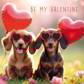 Ling Valentine Dashunds With Red Heart Balloons