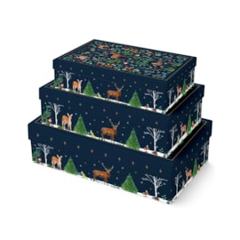 Eurowrap 3pc Rectangle Box Navy Woodland