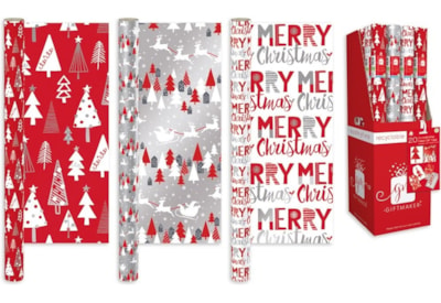Giftmaker Wrap Red & White 3 Designs 4m (XANGW102)