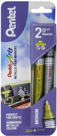 Pentel Metalic Paint Marker Gold & Silver Pens Med (XMMP10/2-XZ)