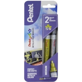 Pentel Metalic Paint Marker Gold & Silver Pens Med (XMMP10/2-XZ)