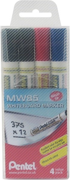 Pentel Whiteboard Marker Pens Mixed Colours 4pc (YMW85/4-MIX)