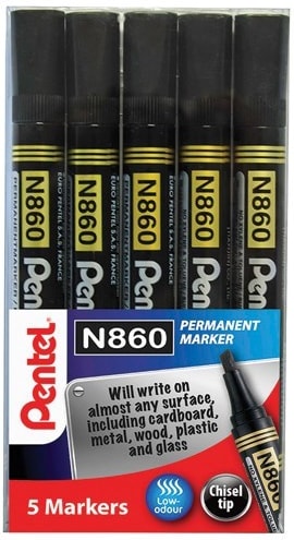 Pentel Permanent Marker Pens Black 5pc (YN860/5-A)