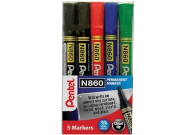 Pentel Permanent Marker Pens Mixed Colours 5pc (YN860/5-M)